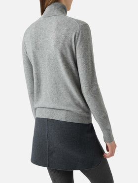 Moody turtleneck sweater in cashmere in grey melange with St. Barth embroidery