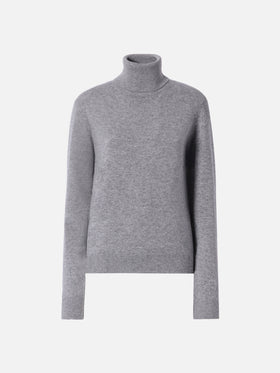 Moody turtleneck sweater in cashmere in grey melange with St. Barth embroidery