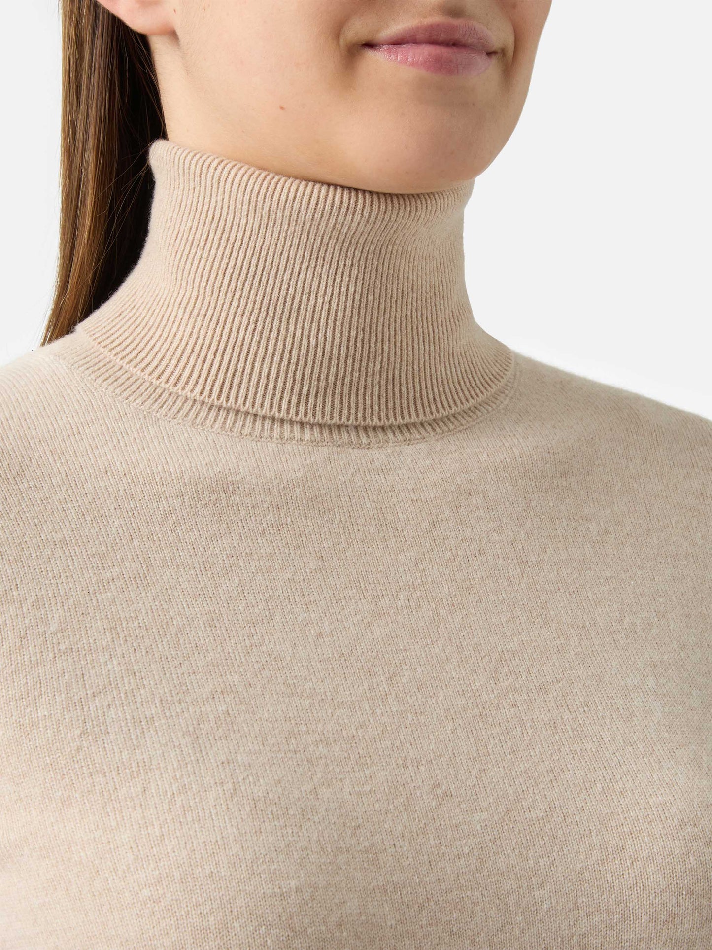 Moody turtleneck sweater in cashmere in beige melange with St. Barth embroidery