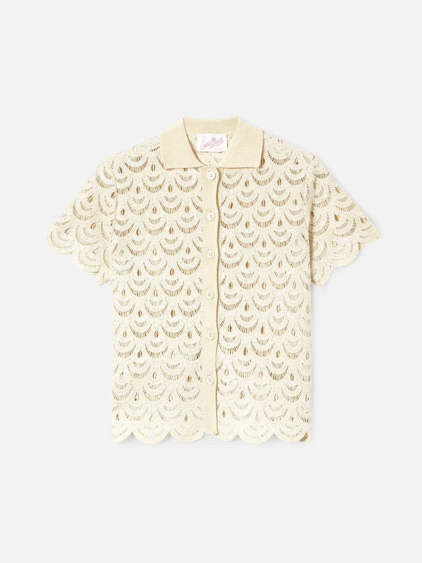 Polo in maglia Meave effetto crochet con paillettes