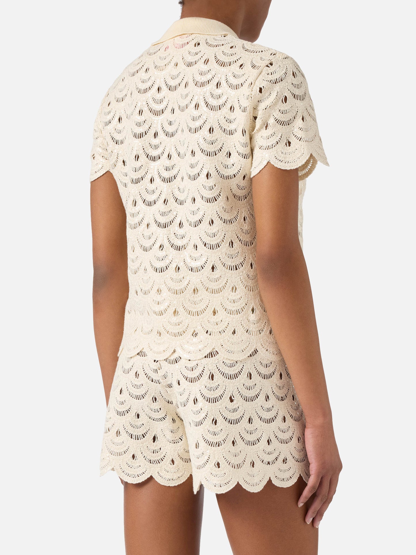 Polo in maglia Meave effetto crochet con paillettes
