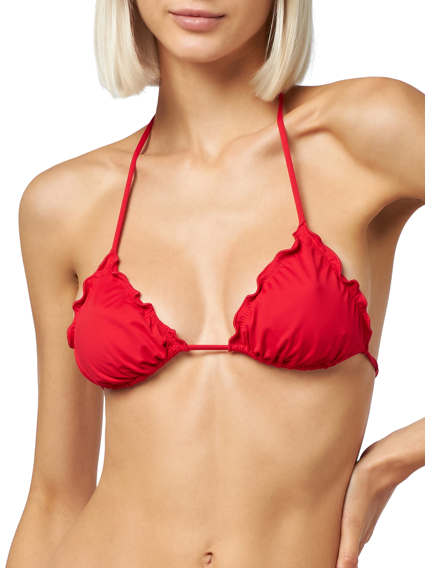 Woman red triangle beach top Sagittarius