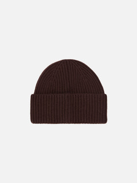 Moss Beanie in brown ribbed knit with St. Barth embroidery