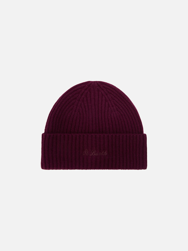 Bonnet en laine Aubergine Moss avec broderie logo 