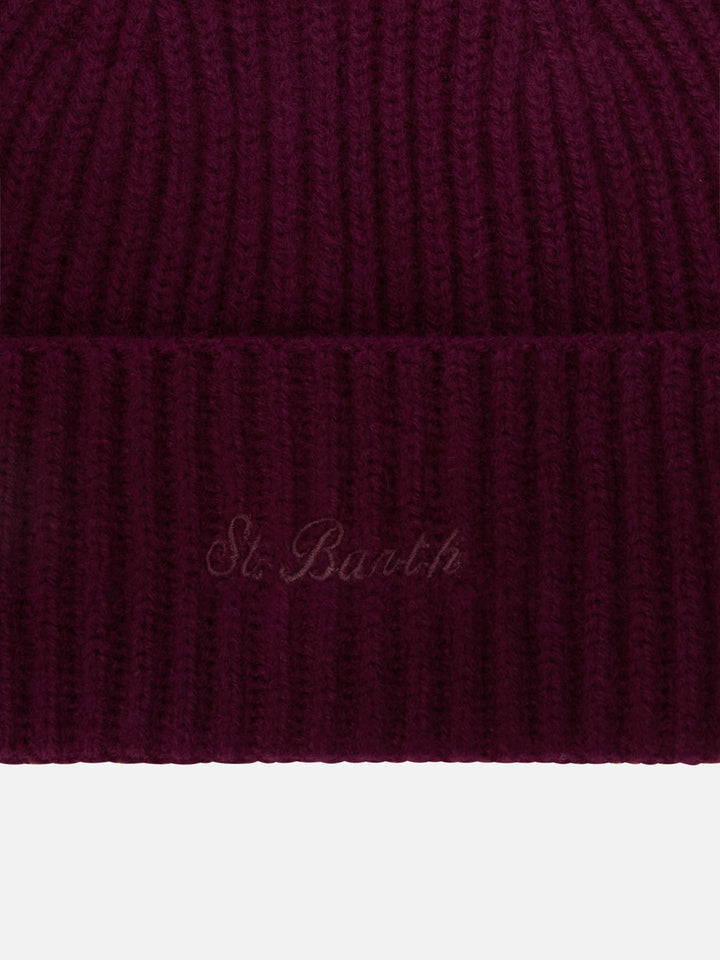 Aubergine Moss wool beanie with logo embroidery