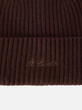 Braune Wollmütze Brown Moss mit Logostickerei 