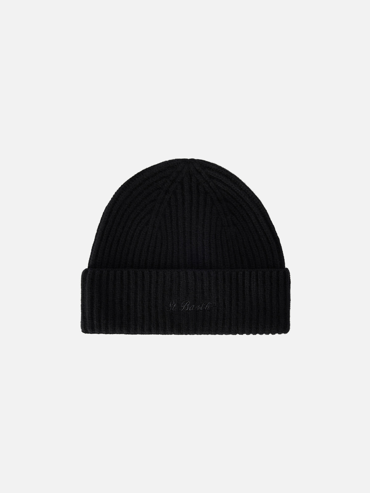 Black Moss wool beanie with logo embroidery