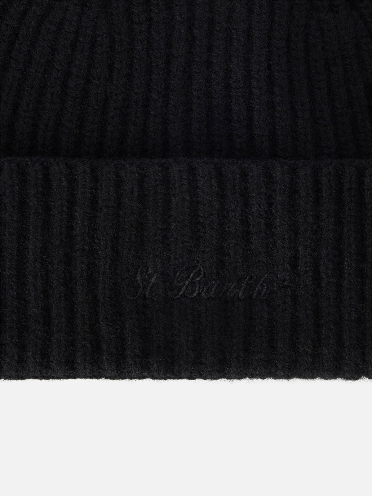 Black Moss wool beanie with logo embroidery