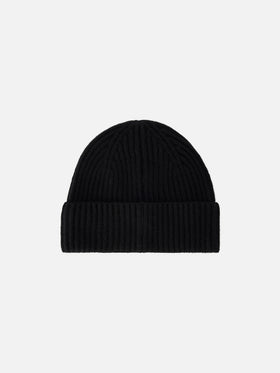 Black Moss wool beanie with logo embroidery