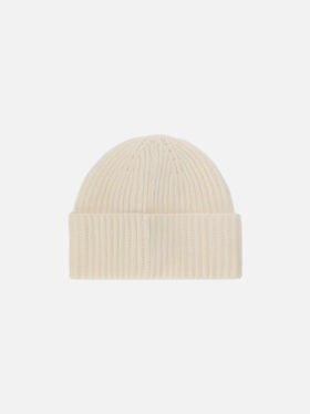 Moss Jr Beanie in white ribbed knit with St. Barth embroidery