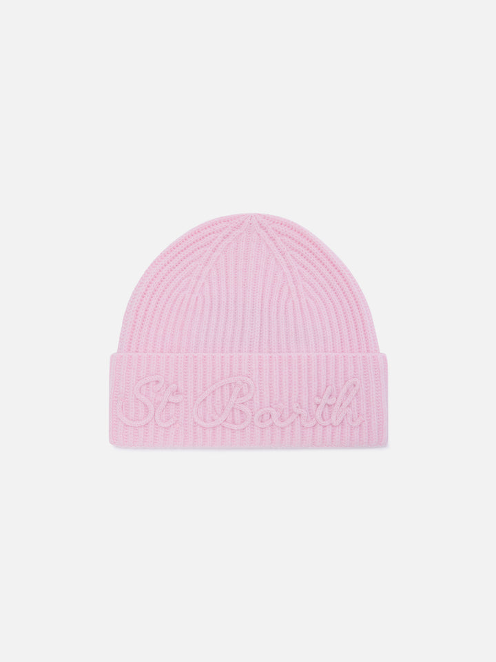 Beaniemütze aus Alpaka-Wollmischung in Pink Moss mit gesticktem Logo 
