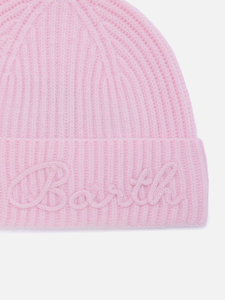Beaniemütze aus Alpaka-Wollmischung in Pink Moss mit gesticktem Logo 