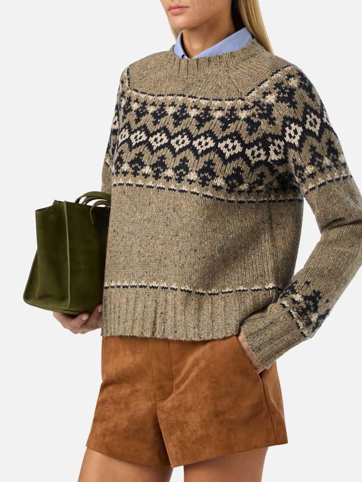 Pull ras-du-cou Merida en mélange de laine Donegal avec motif Fair Isle 