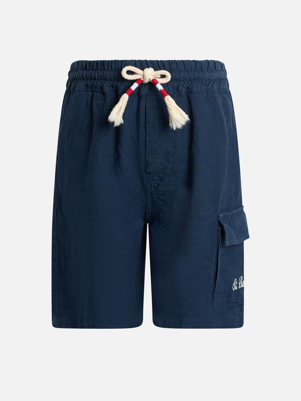 Boy navy blue linen bemuda Marseille Jr