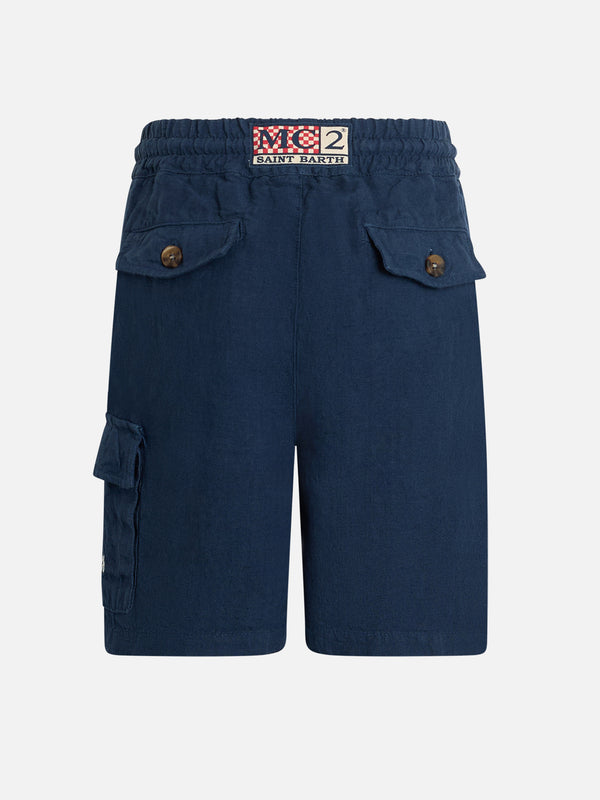 Boy navy blue linen bemuda Marseille Jr