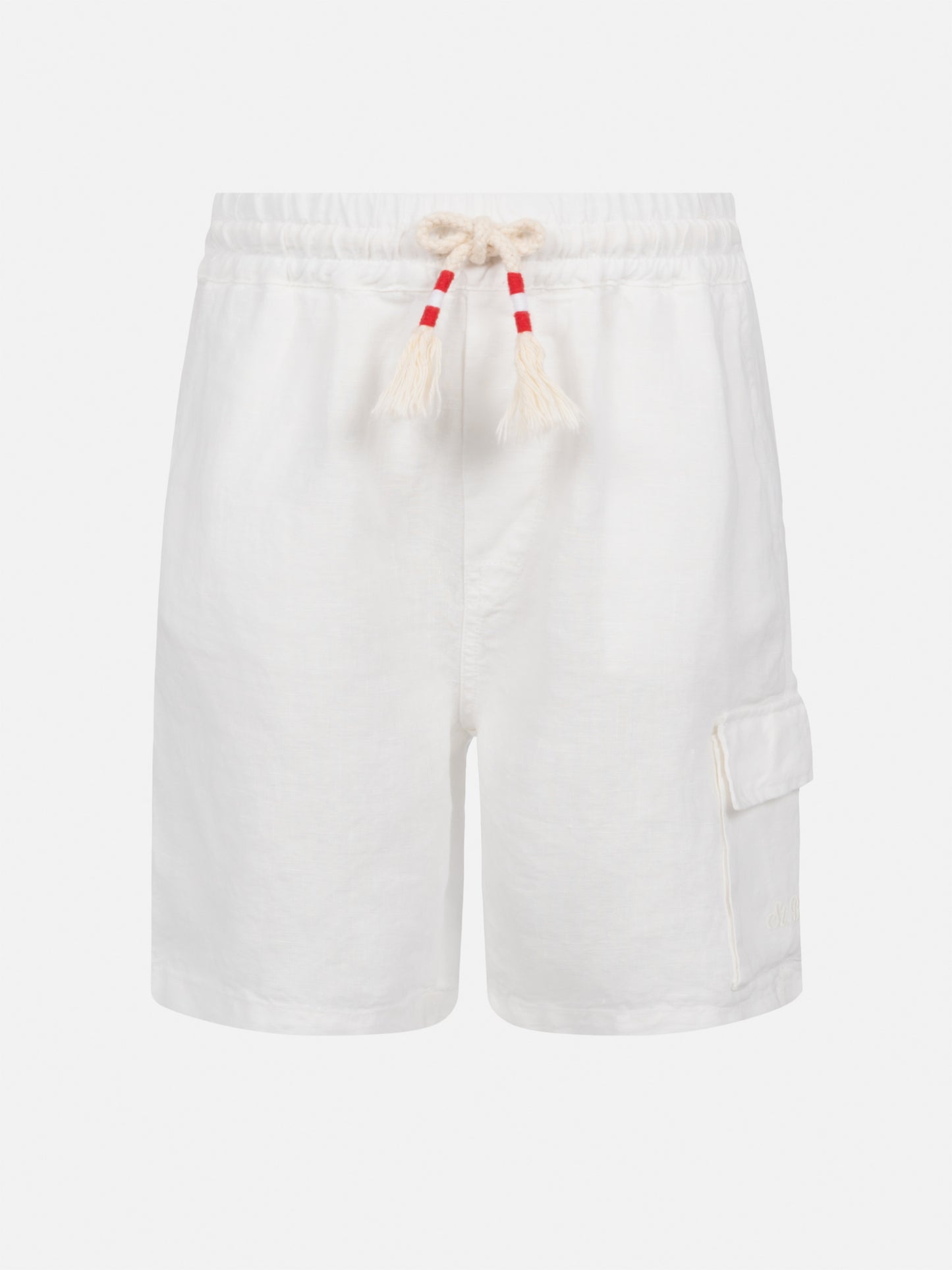 Weiße Leinen-Bermudashorts