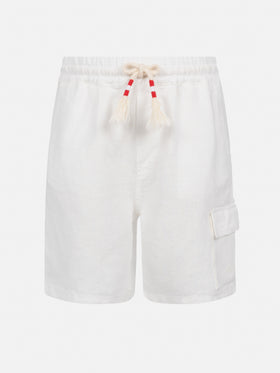 Weiße Leinen-Bermudashorts
