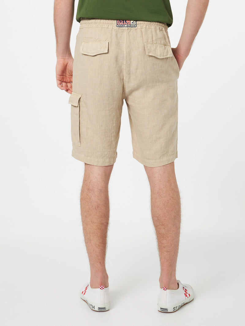 Herren beige Leinen-Bermuda Marseille