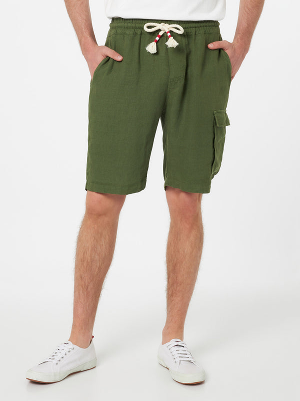 Man military green linen bermuda Marseille