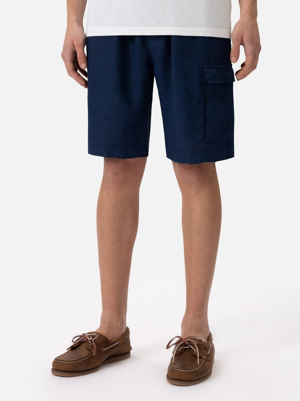 Man navy blue linen bemuda Marseille