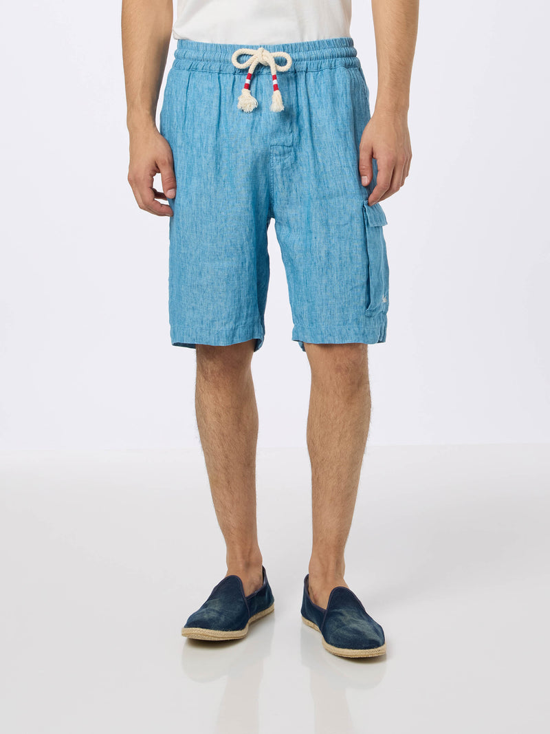 Man denim blue linen bermuda Marseille