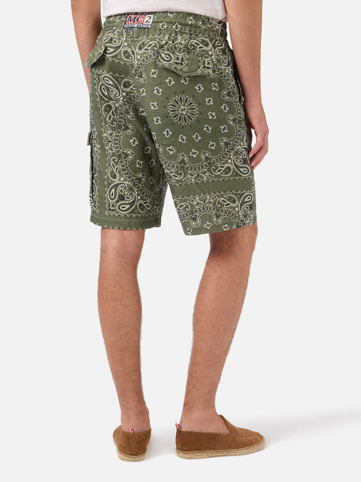 Bermuda en lin bandana vert militaire Marseille 