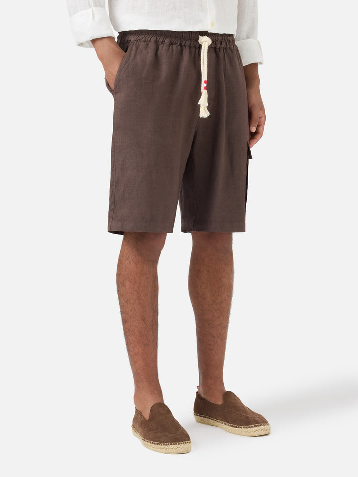 Brown Marseille bermuda shorts in pure linen