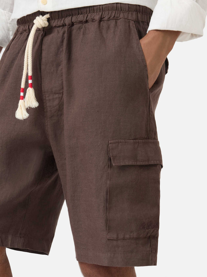 Brown Marseille bermuda shorts in pure linen