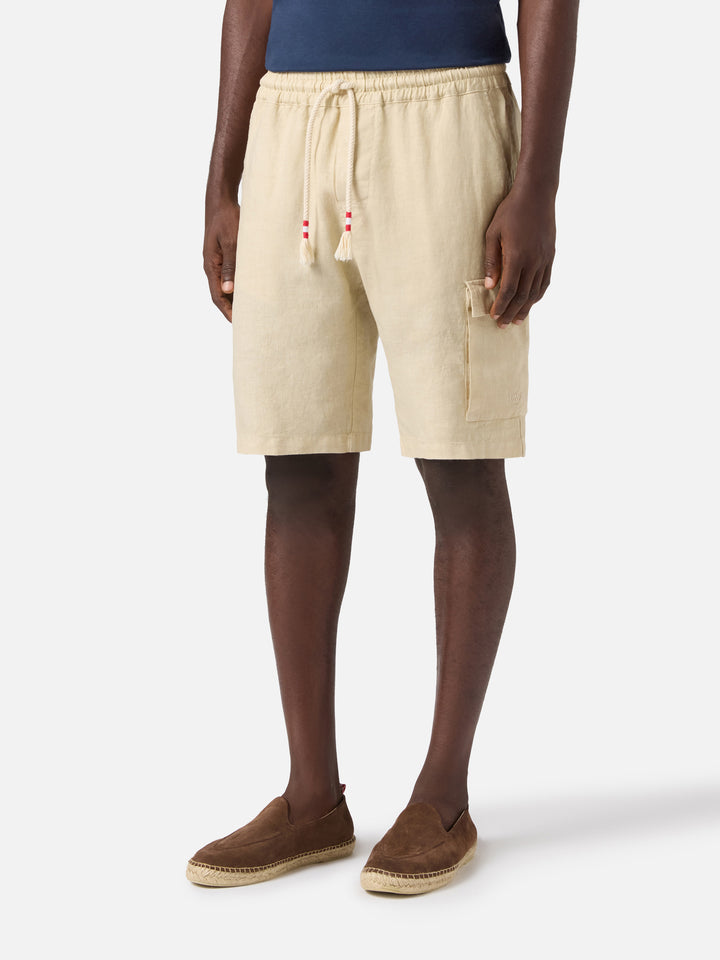 Herren-Bermudashorts aus beigem Leinen