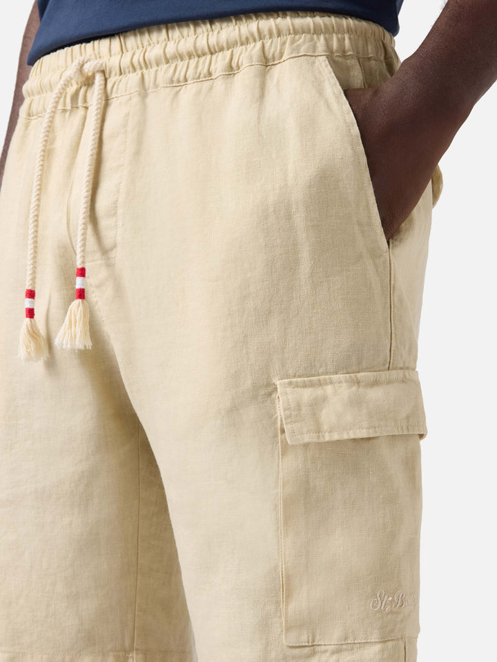 Herren-Bermudashorts aus beigem Leinen