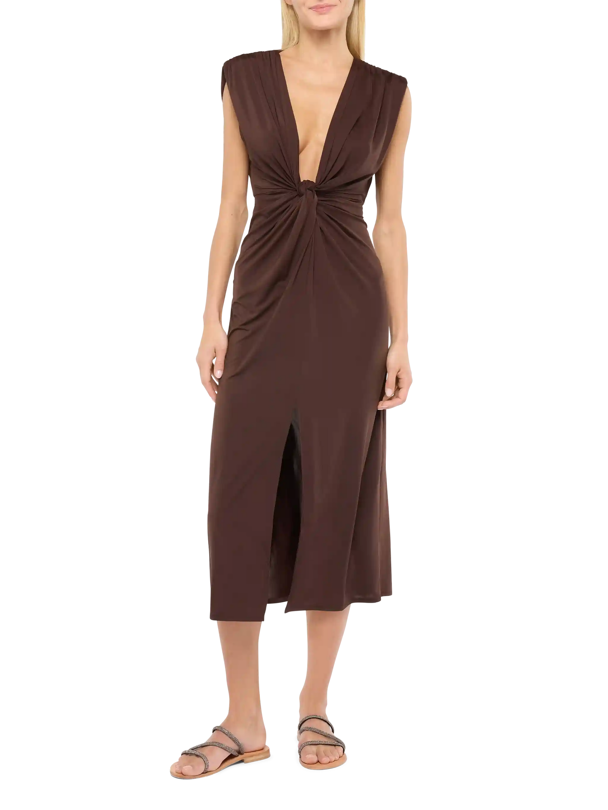 Marina brown sleeveless maxi dress