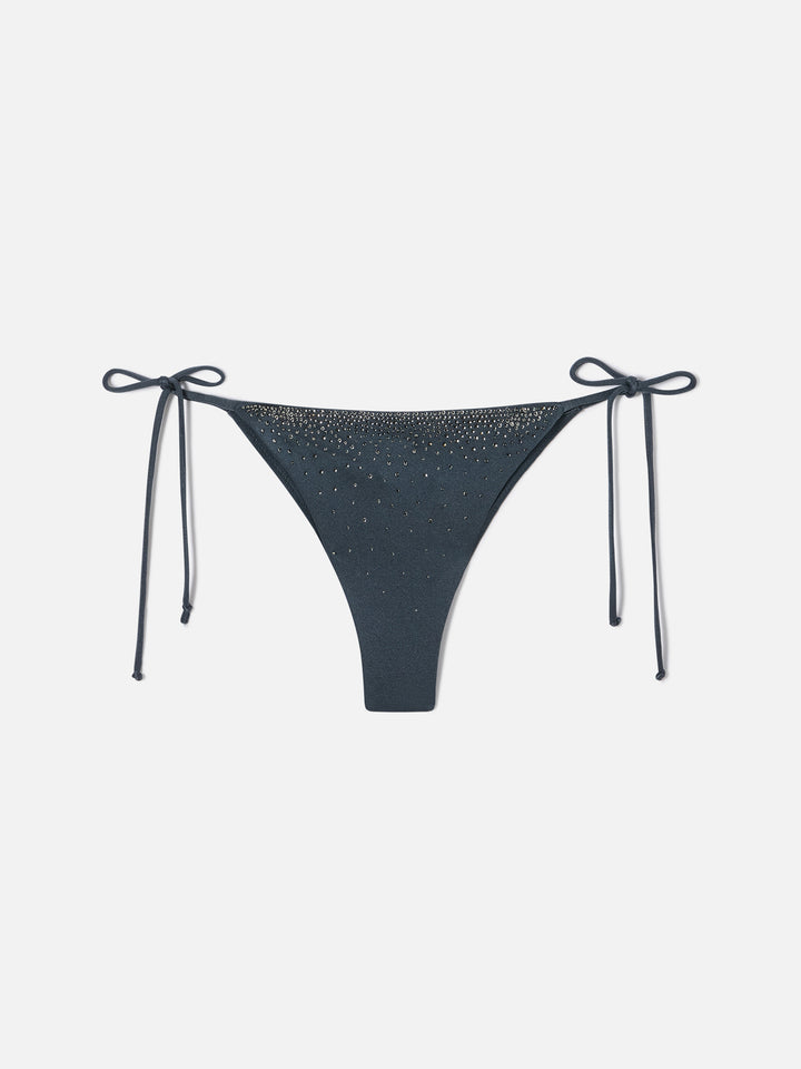 Slip mare Marielle modello brasiliana glossy finish grigio scuro con strass