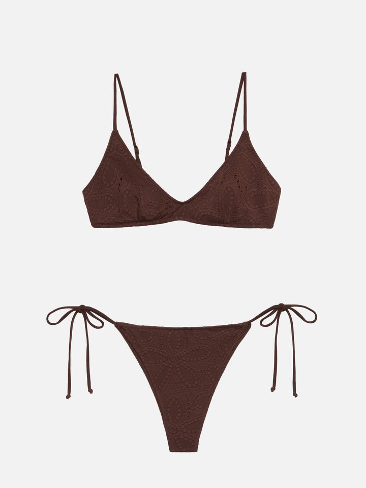 Marielle brown Sangallo lace classic swim briefs - Paloma white Sangallo lace scoop bralette - MC2 Saint Barth