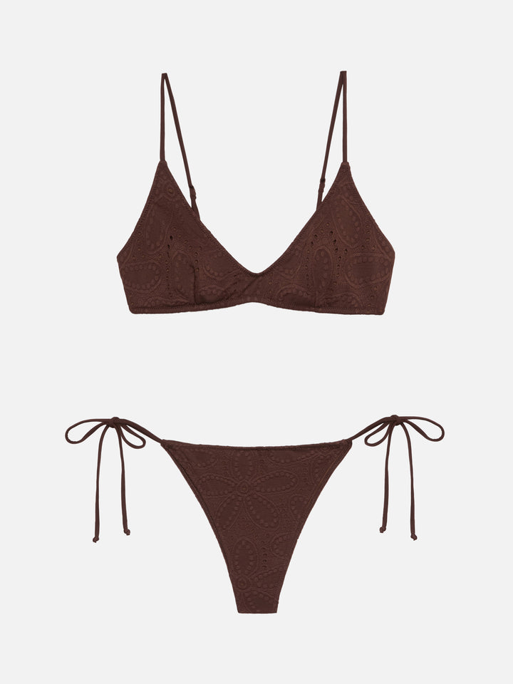 Marielle brown Sangallo lace classic swim briefs - Paloma white Sangallo lace scoop bralette