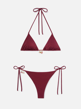 Leah Marielle Bikini mit rotem glänzendem Finish und Charms 