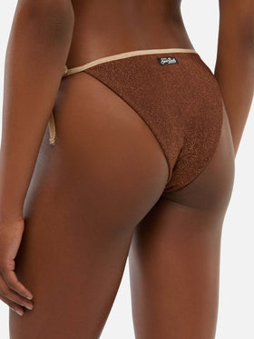 Marielle vrown lurex classic swim briefs with gold piping - Leah brown lurex triangle top with gold piping