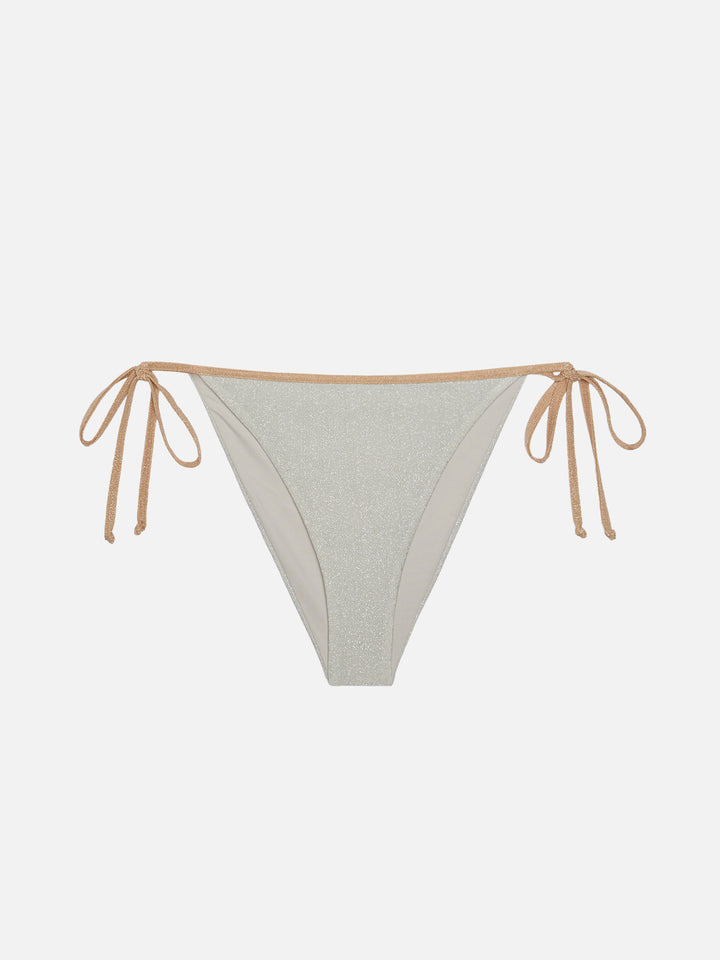 Marielle silver lurex classic swim briefs with gold piping - Leah silver lurex triangle top with gold piping