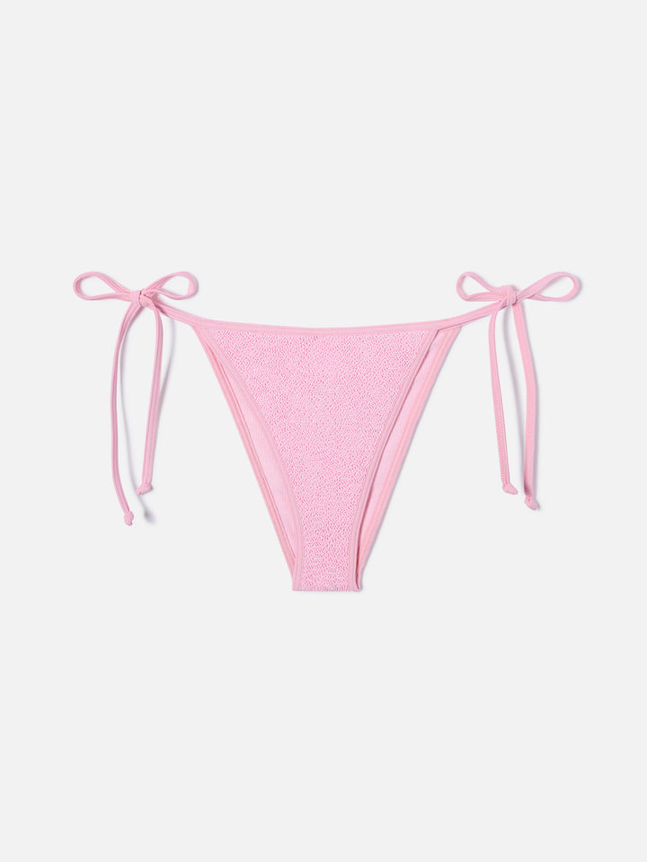 Marielle String brazilian bikini bottoms in pink crinkle fabric