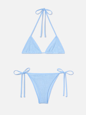 Bikini a triangolo Leah Marielle in crinkle azzurro