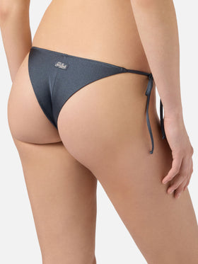 Marielle Plate brazilian bikini bottoms in dark grey glossy-finish fabric