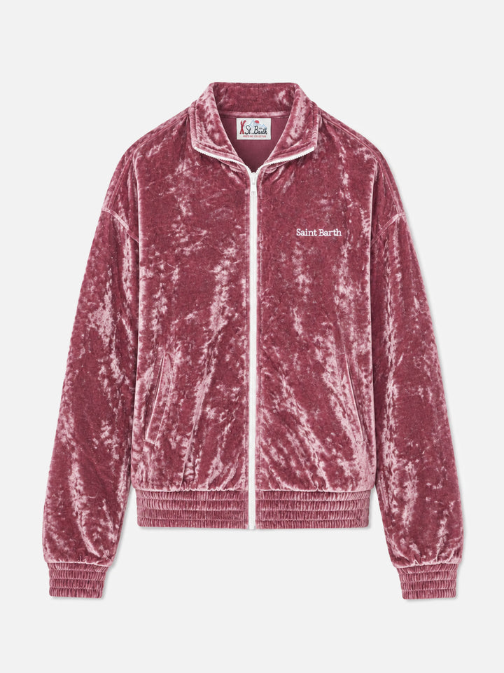 Sudadera con capucha y cremallera Miriam en chenilla rosa 