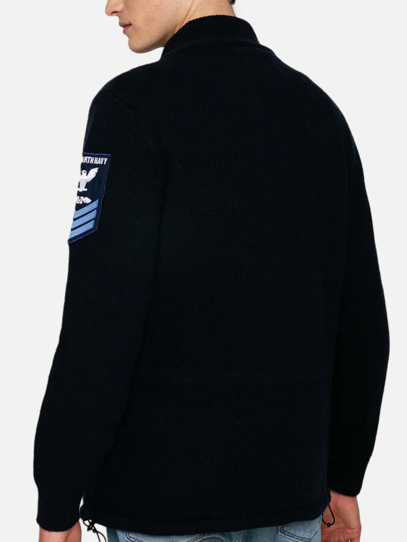 Knitted field jacket with patch