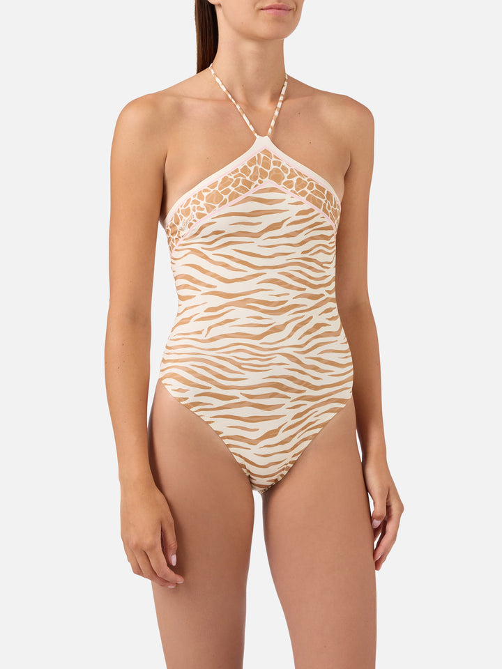 Bañador de una pieza Meryem con estampado animal zebra marrón 