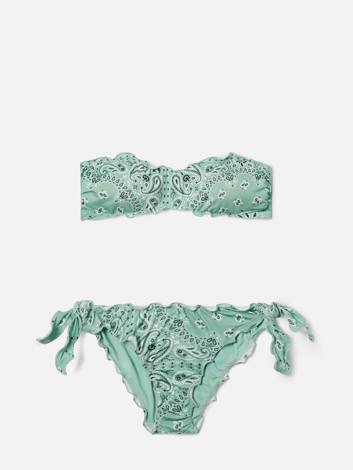Bikini Myranda a fascia con stampa bandana verde salvia