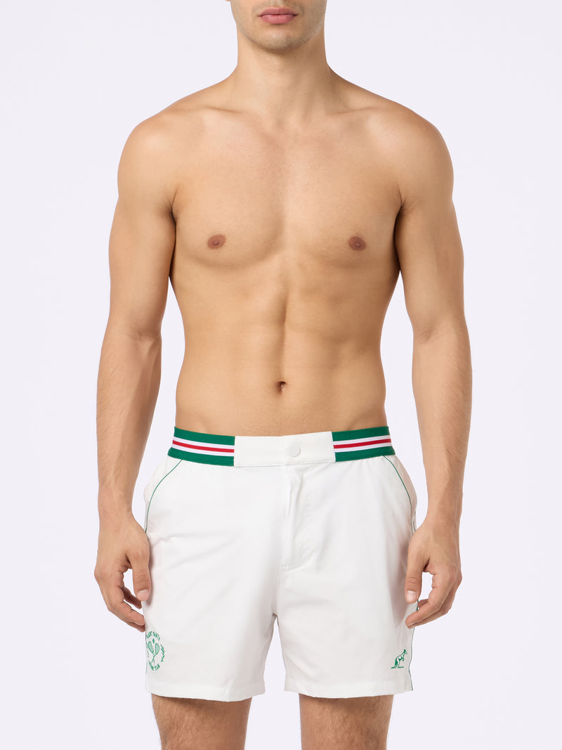 Man white fitted cut swim shorts Nad with tape finish | AUSTRALIAN BRAND SPECIAL EDITION