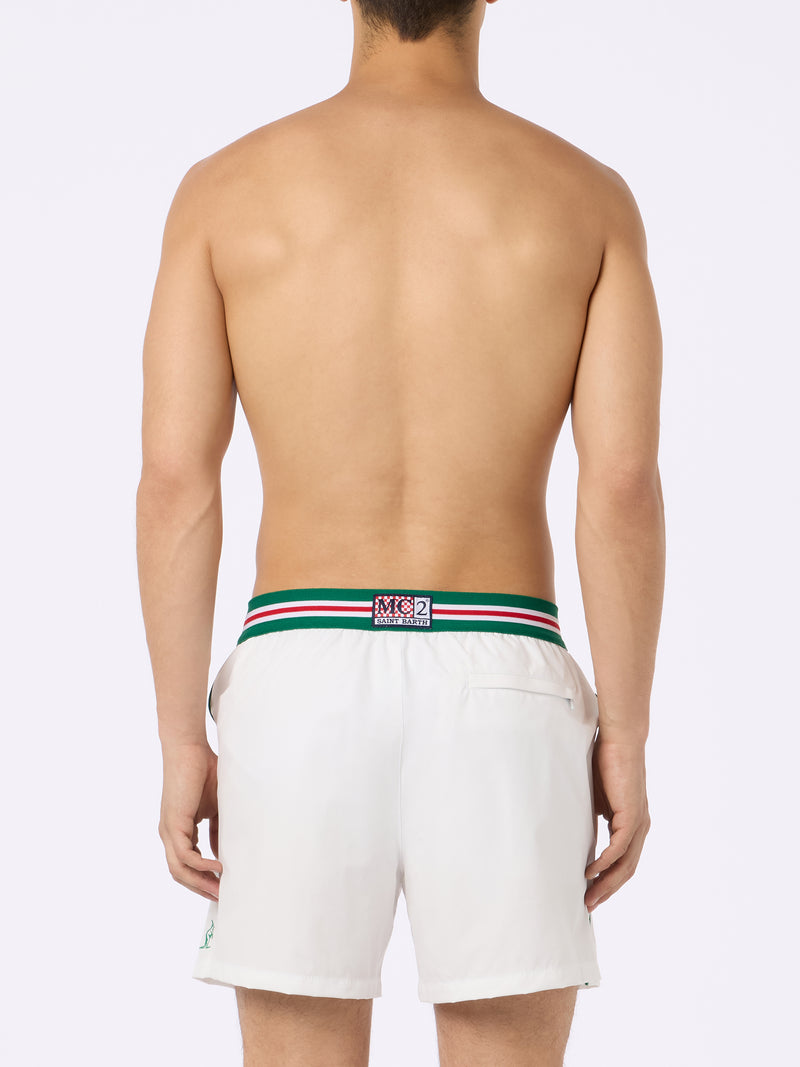 Man white fitted cut swim shorts Nad with tape finish | AUSTRALIAN BRAND SPECIAL EDITION