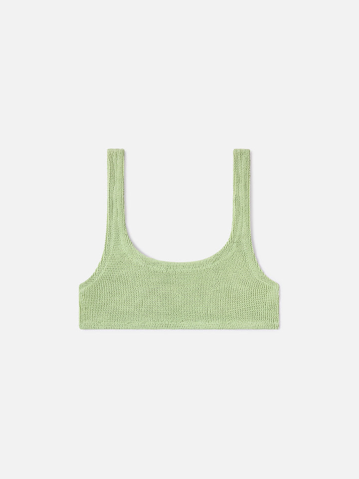 Haut de bikini brassière Naima en tissu crinkle lurex vert clair 