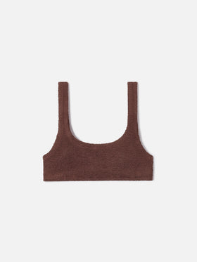 Naima bralette bikini top in brown crinkle fabric