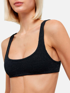 Klassische schwarze Badehose aus Crinkle-Lurex „Elise“ – klassisches schwarzes Bralette-Oberteil aus Crinkle-Lurex „Naima“