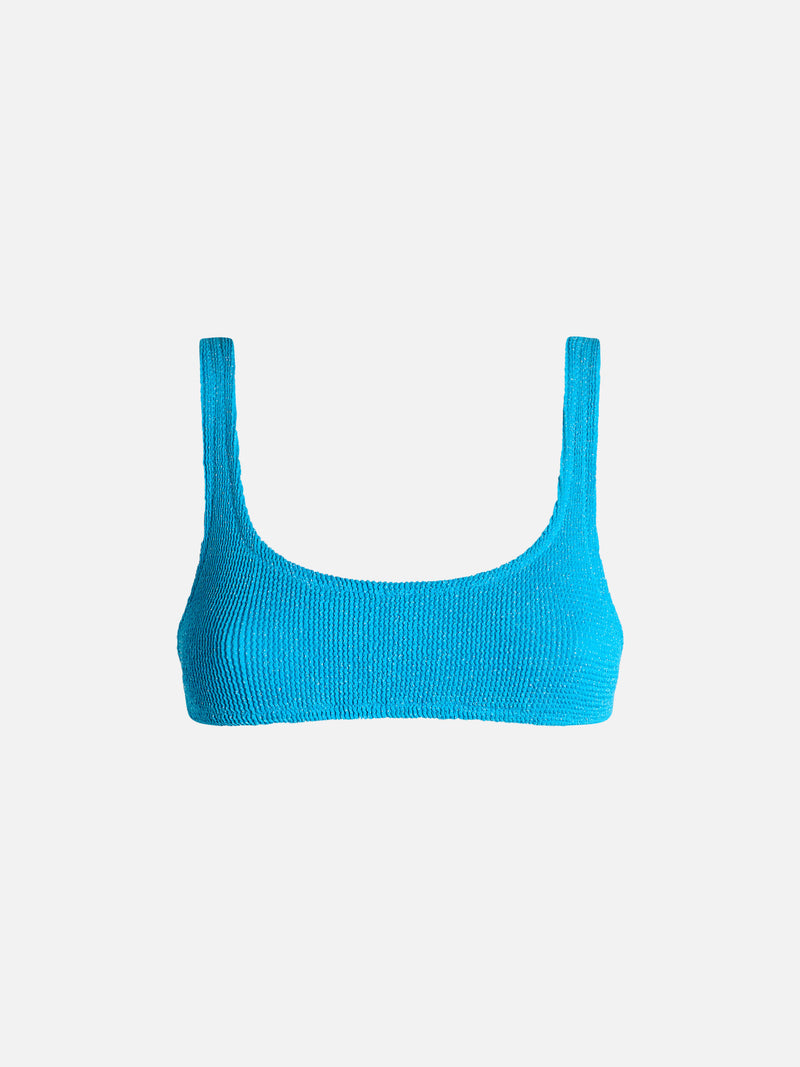 Woman turquoise classic lurex crinkle bralette Naima